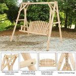 Wooden Hanging Porch Swing Outdoor Swing Bench Chair with Curved Back