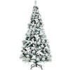 6FT Snow Flocked Artificial Christmas Tree Hinged Xmas Tree 631 Branch Tips with White Berries, Poinsettia Flowers & Folding Metal Stand