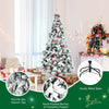 6FT Snow Flocked Artificial Christmas Tree Hinged Xmas Tree 631 Branch Tips with White Berries, Poinsettia Flowers & Folding Metal Stand