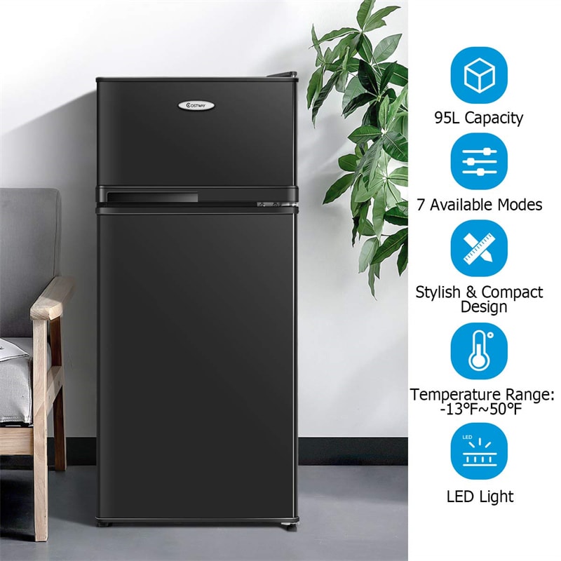 3.4 Cu. Ft. Compact Refrigerator, 2-Door Mini Fridge with Freezer, Adjustable Shelves & 7 Temperature Settings for Office, Apartment, Dorm