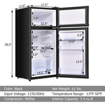 3.4 Cu. Ft. Compact Refrigerator, 2-Door Mini Fridge with Freezer, Adjustable Shelves & 7 Temperature Settings for Office, Apartment, Dorm