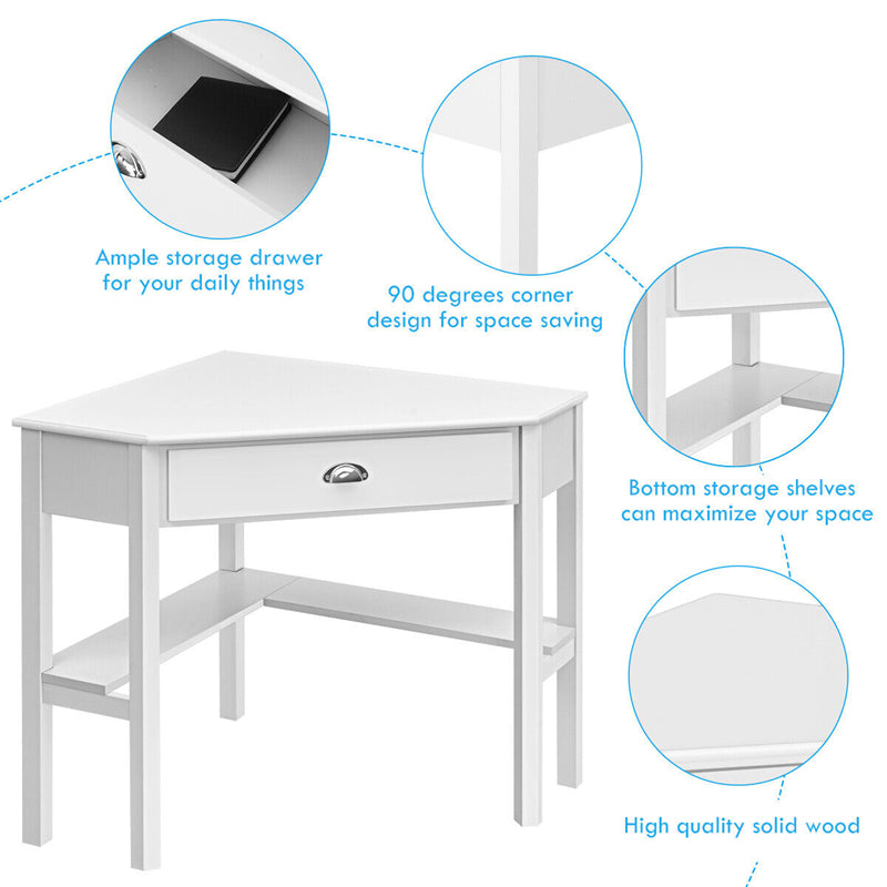 Corner Desk Triangle Computer Desk Laptop Writing Table Workstation Vanity Desk with Drawers & Storage Shelves