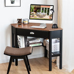 Corner Desk Triangle Computer Desk Laptop Writing Table Workstation Vanity Desk with Drawers & Storage Shelves