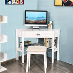 Corner Desk Triangle Computer Desk Laptop Writing Table Workstation Vanity Desk with Drawers & Storage Shelves