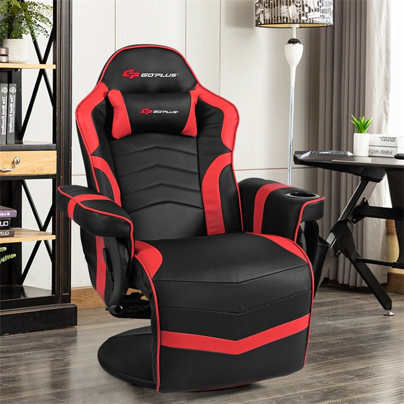 Gaming Recliner Massage Gaming Chair Ergonomic Leather Single Sofa Reclining Gaming Chair with Adjustable Backrest & Footrest