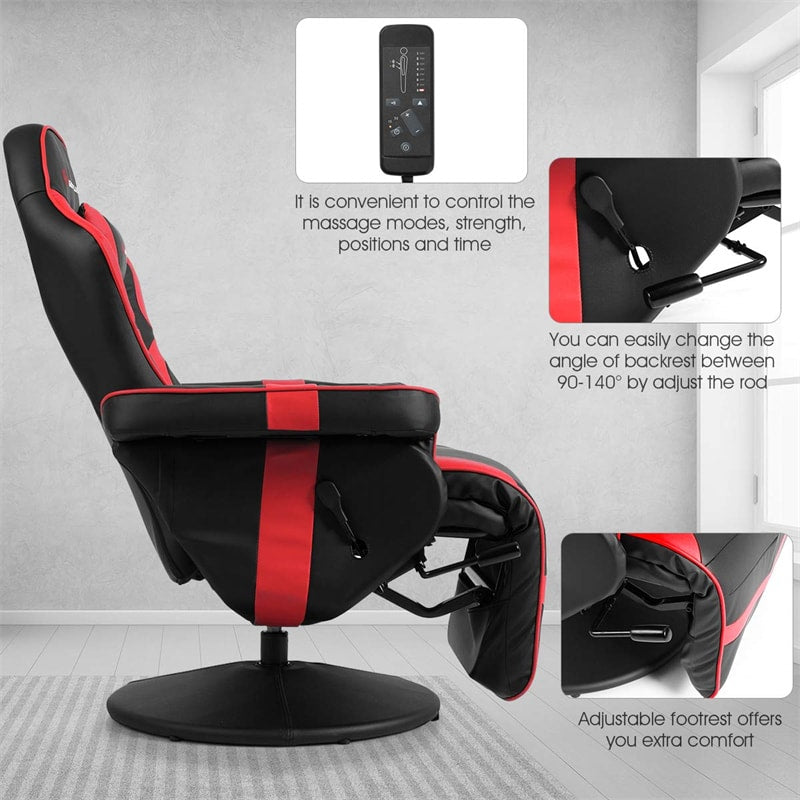 Gaming Recliner Massage Gaming Chair Ergonomic Leather Single Sofa Reclining Gaming Chair with Adjustable Backrest & Footrest