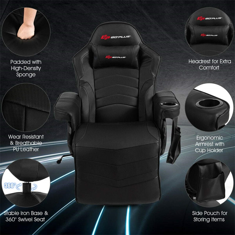 Gaming Recliner Massage Gaming Chair Ergonomic Leather Single Sofa Reclining Gaming Chair with Adjustable Backrest & Footrest