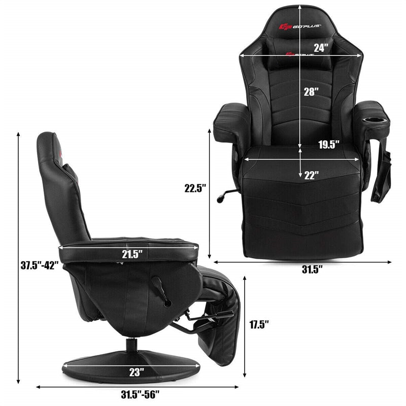 Gaming Recliner Massage Gaming Chair Ergonomic Leather Single Sofa Reclining Gaming Chair with Adjustable Backrest & Footrest