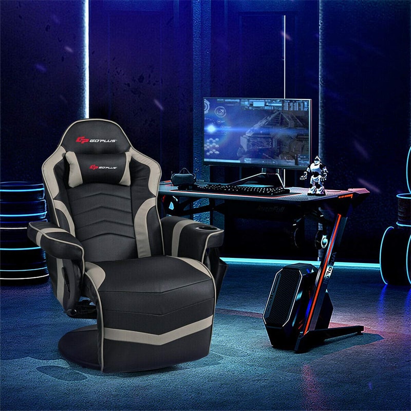 Gaming Recliner Massage Gaming Chair Ergonomic Leather Single Sofa Reclining Gaming Chair with Adjustable Backrest & Footrest