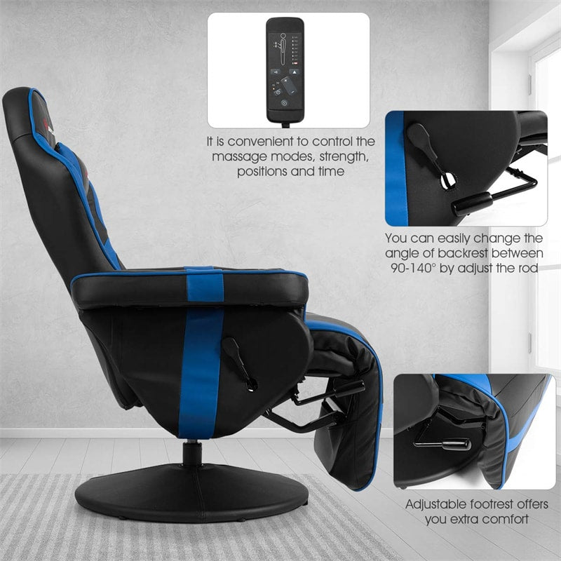 Gaming Recliner Massage Gaming Chair Ergonomic Leather Single Sofa Reclining Gaming Chair with Adjustable Backrest & Footrest