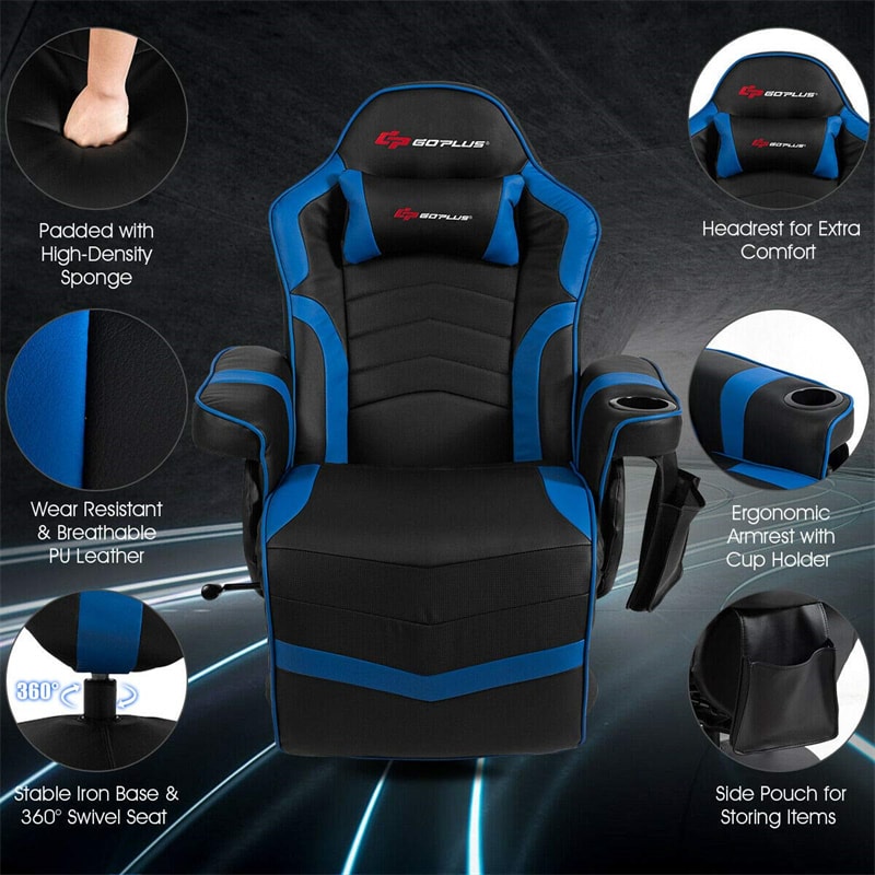 Gaming Recliner Massage Gaming Chair Ergonomic Leather Single Sofa Reclining Gaming Chair with Adjustable Backrest & Footrest