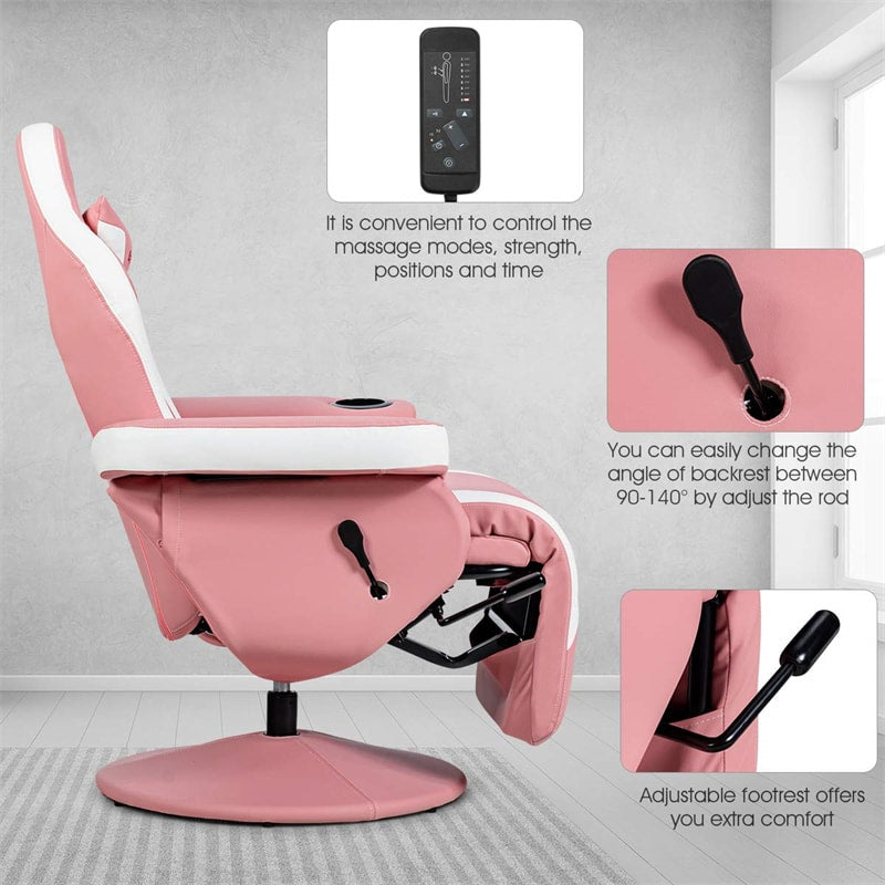 Gaming Recliner Massage Gaming Chair Ergonomic Leather Single Sofa Reclining Gaming Chair with Adjustable Backrest & Footrest