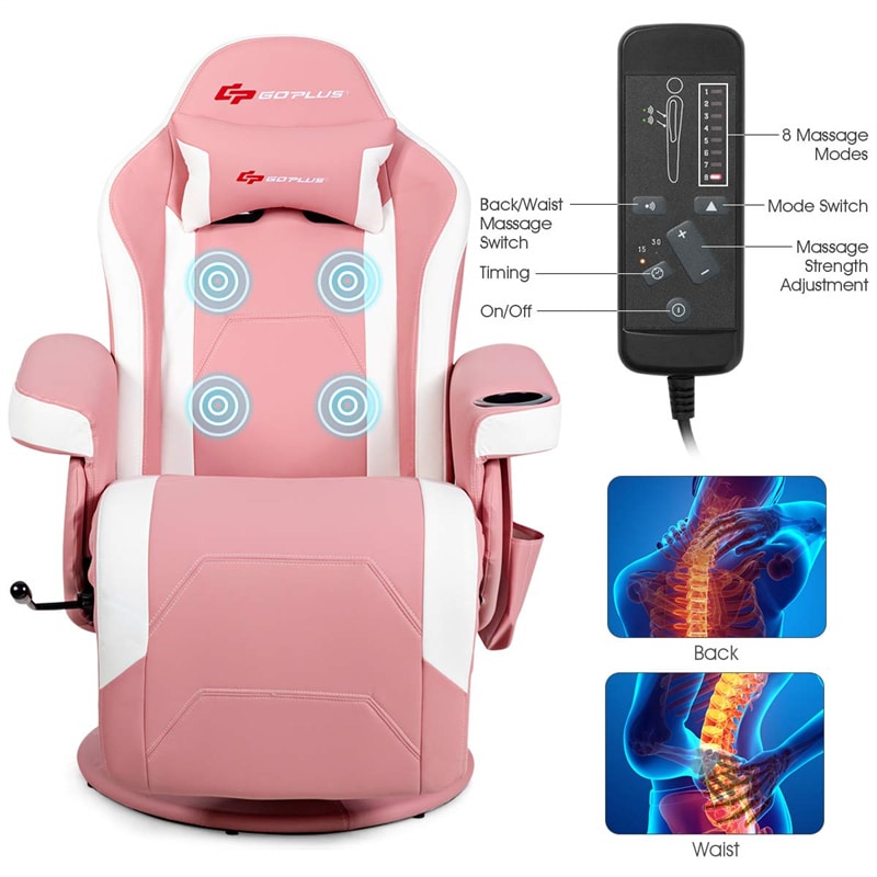 Gaming Recliner Massage Gaming Chair Ergonomic Leather Single Sofa Reclining Gaming Chair with Adjustable Backrest & Footrest