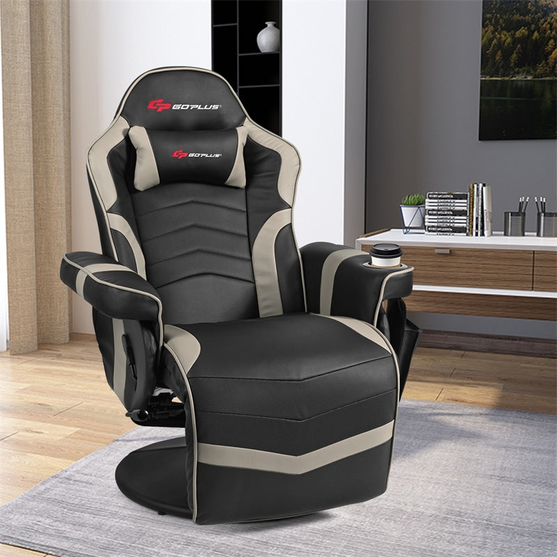 Gaming Recliner Massage Gaming Chair Ergonomic Leather Single Sofa Reclining Gaming Chair with Adjustable Backrest & Footrest