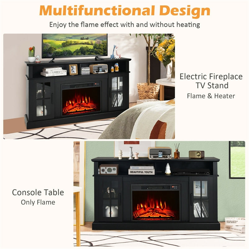 58" Electric Fireplace TV Stand for TVs up to 65", Modern Media Console with 23" Fireplace Insert & Remote Control