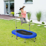 Foldable Oval Trampoline for Kids & Adults, Indoor Double Mini Fitness Trampoline Rebounder with Adjustable Handrail & Non-Slip Pads, Max 330lbs