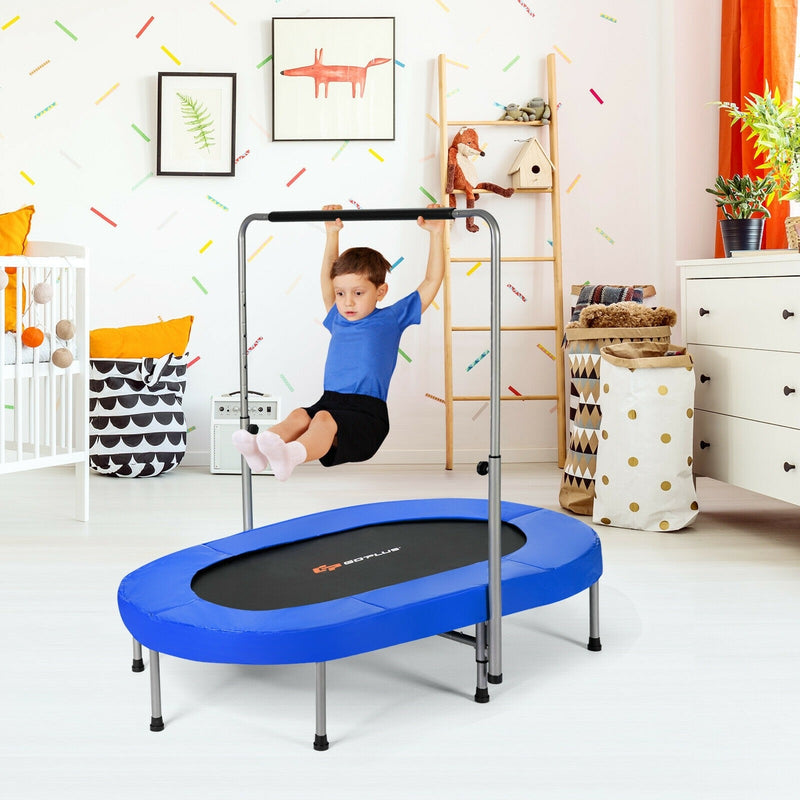 Foldable Oval Trampoline Double Mini Kids Fitness Trampoline Rebounder with Adjustable Handle