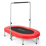 Foldable Oval Trampoline for Kids & Adults, Indoor Double Mini Fitness Trampoline Rebounder with Adjustable Handrail & Non-Slip Pads, Max 330lbs