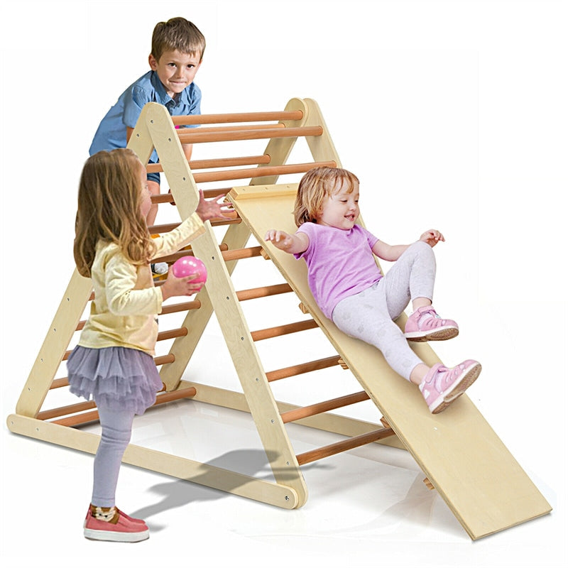 Foldable Wooden Climbing Triangle with Ramp & Ladder, Kids Indoor Climber Montessori Climbing Toys for Toddlers