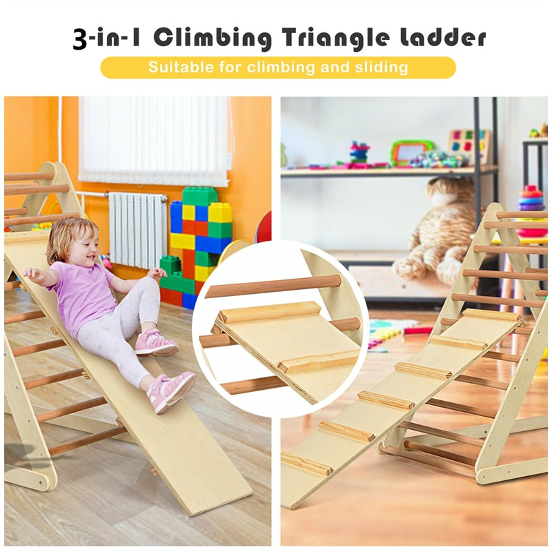 Foldable Wooden Climbing Triangle with Ramp & Ladder, Kids Indoor Climber Montessori Climbing Toys for Toddlers