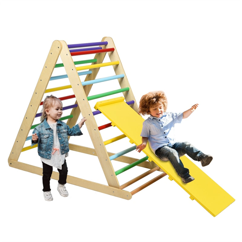 Foldable Wooden Climbing Triangle with Ramp & Ladder, Kids Indoor Climber Montessori Climbing Toys for Toddlers