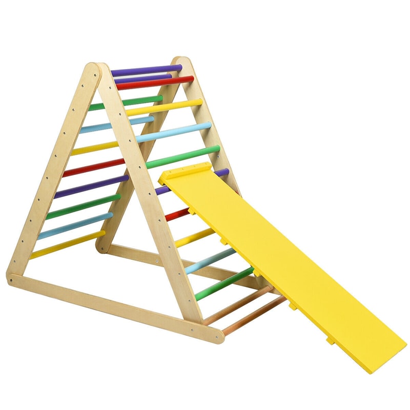 Foldable Wooden Climbing Triangle with Ramp & Ladder, Kids Indoor Climber Montessori Climbing Toys for Toddlers