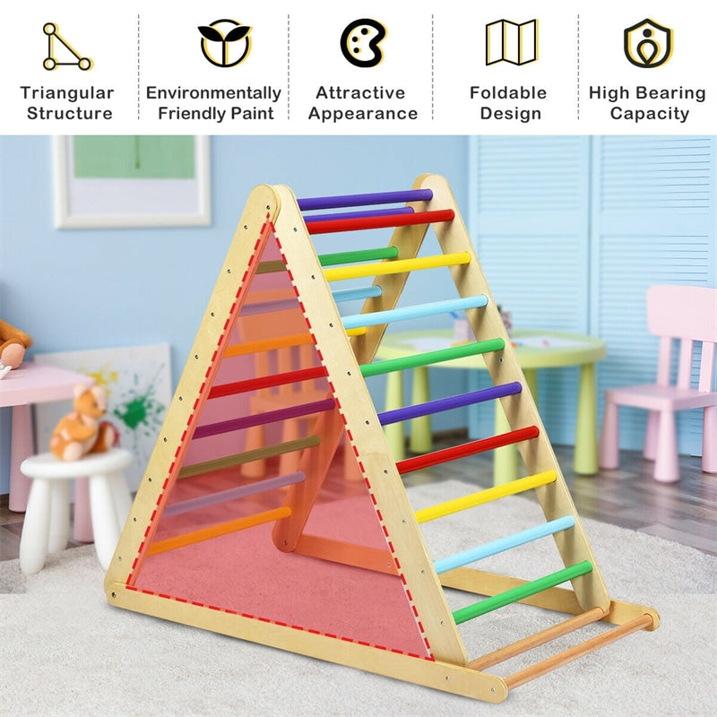 Foldable Wooden Climbing Triangle with Ramp & Ladder, Kids Indoor Climber Montessori Climbing Toys for Toddlers