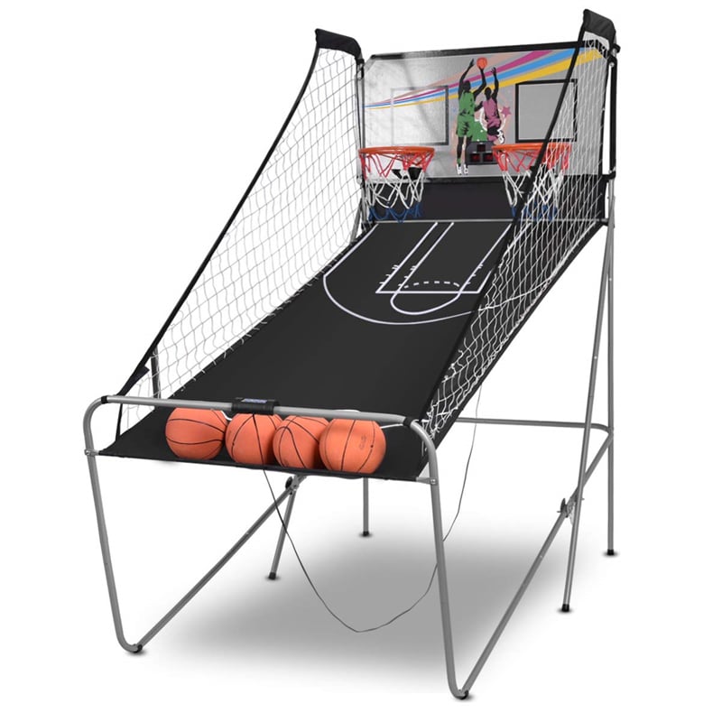 Foldable Basketball Arcade Game Electronic Double Shot Basketball Hoop with 4 Balls & LED Scoring System for Kids Adults