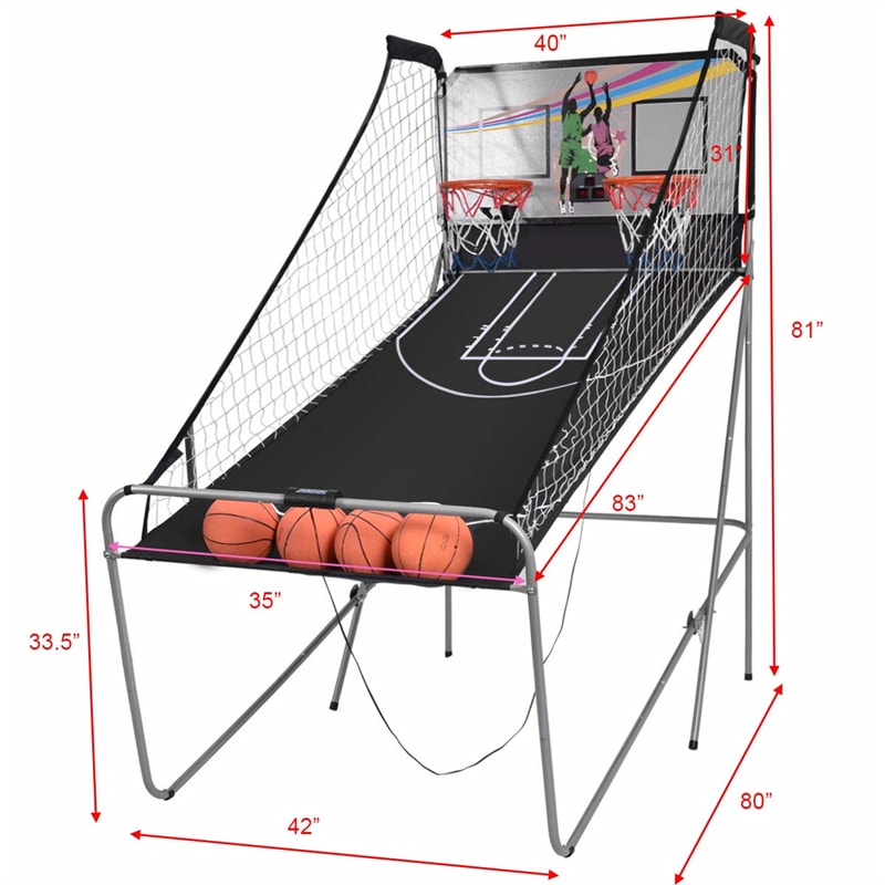 Foldable Basketball Arcade Game Electronic Double Shot Basketball Hoop with 4 Balls & LED Scoring System for Kids Adults