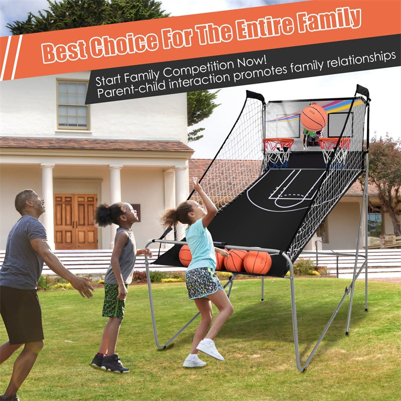 Foldable Basketball Arcade Game Electronic Double Shot Basketball Hoop with 4 Balls & LED Scoring System for Kids Adults