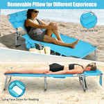 Folding Beach Lounge Chair 5-Position Adjustable Outdoor Tanning Chair with Pillow