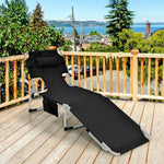 Folding Beach Lounge Chair 5-Position Adjustable Outdoor Tanning Chair with Pillow