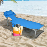 Folding Beach Lounge Chair 5-Position Adjustable Outdoor Tanning Chair with Pillow