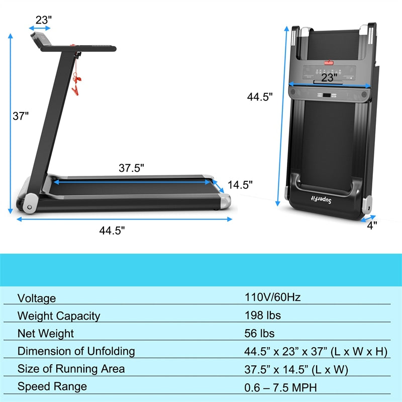 Superfit Folding Treadmill Compact Electric Walking Running Machine for Home Office with Smart APP Control & Bluetooth Speaker