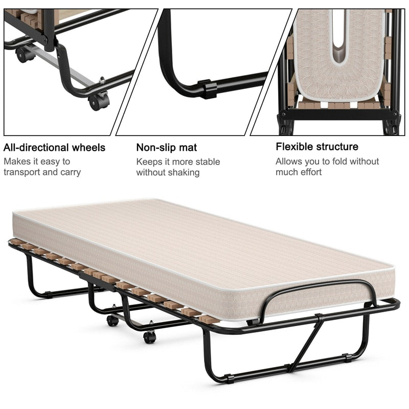 Folding Guest Bed Rollaway Bed Portable Sleeping Cot Bed with 4-Inch Memory Foam Mattress