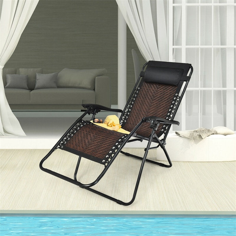 Folding Patio Rattan Zero Gravity Lounge Chair Recliner