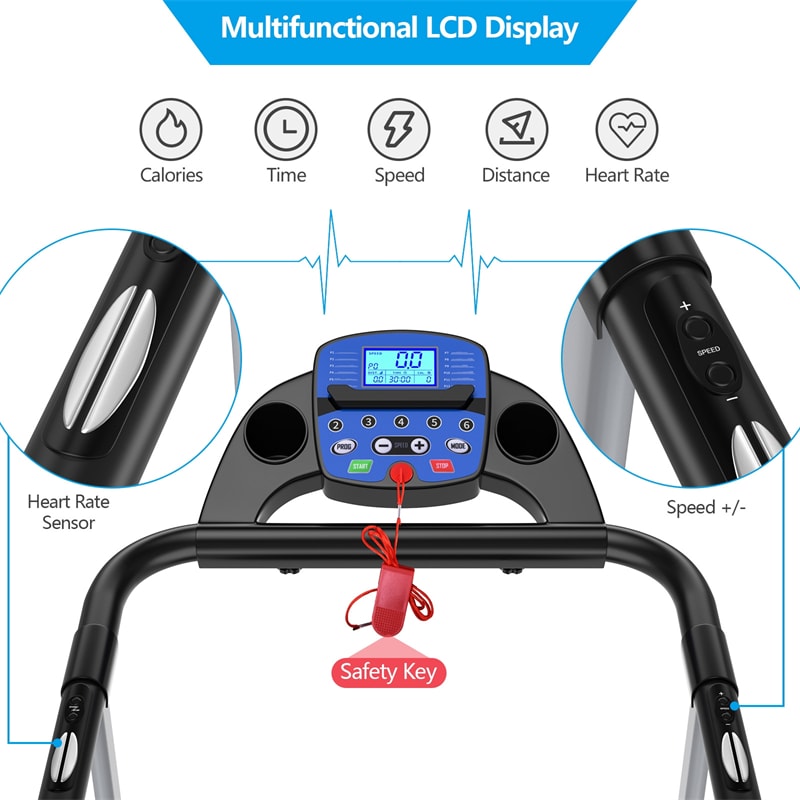 1100W Folding Treadmill Compact Motorized Running Jogging Machine Easy Assembly Electric Walking Machine with LCD Monitor & Heart Rate Sensor