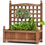 Solid Wood Planter Box with Trellis, 32"H Freestanding Raised Garden Bed Trellis Planter Box for Climbing Vegetable Plants