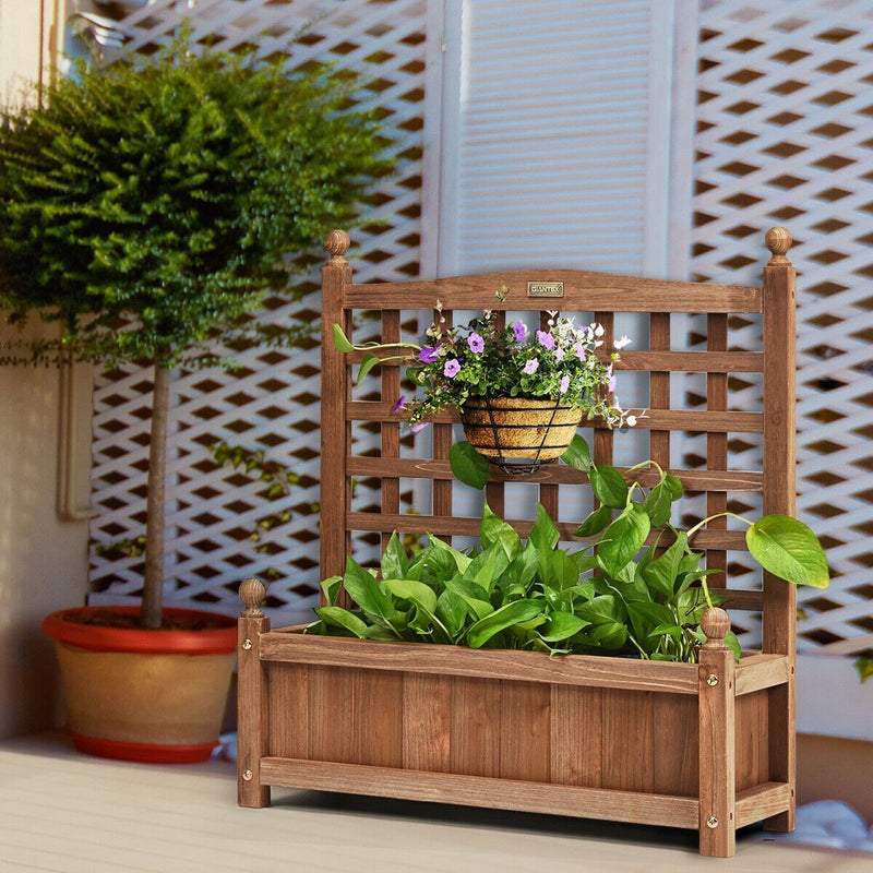 Solid Wood Planter Box with Trellis, 32"H Freestanding Raised Garden Bed Trellis Planter Box for Climbing Vegetable Plants