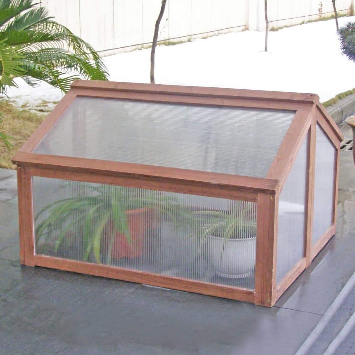 Garden Portable Wooden Cold Frame Greenhouse with Double Box - Bestoutdor