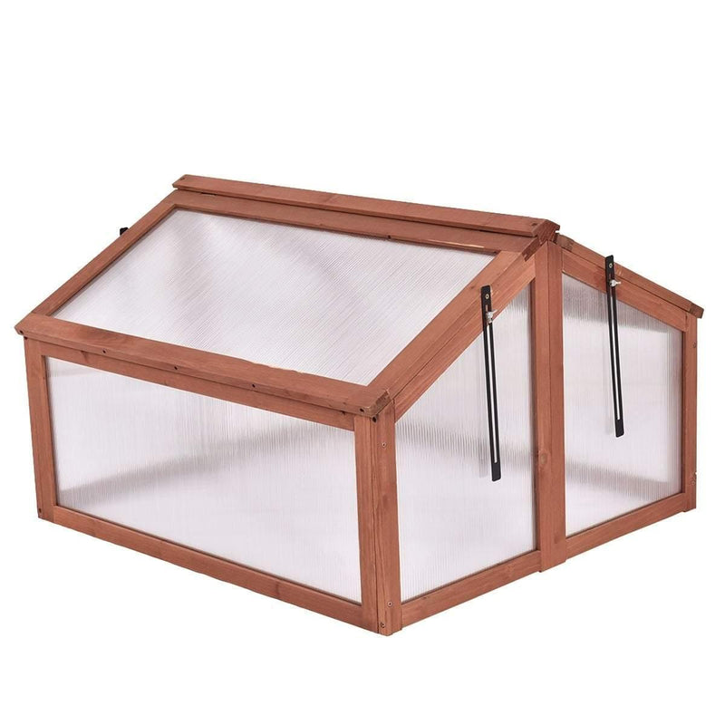 Garden Portable Wooden Cold Frame Greenhouse with Double Box - Bestoutdor