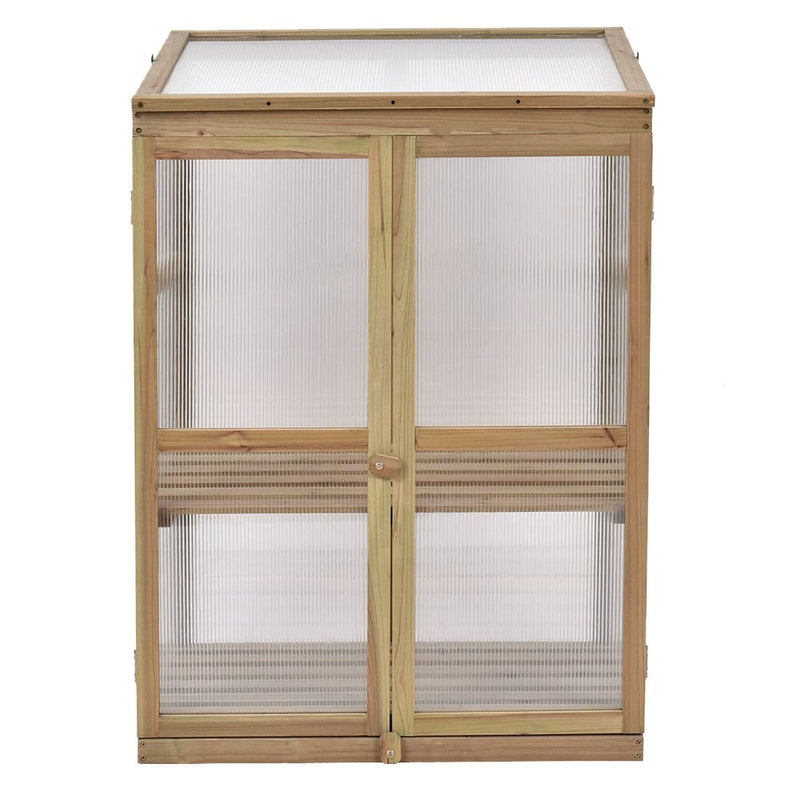 Cold Frame Portable Wooden Greenhouse Outdoor Indoor 3-Tier Raised Flower Planter Protection with Transparent Openable Roof & Double Doors