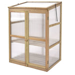 Cold Frame Portable Wooden Greenhouse Outdoor Indoor 3-Tier Raised Flower Planter Protection with Transparent Openable Roof & Double Doors