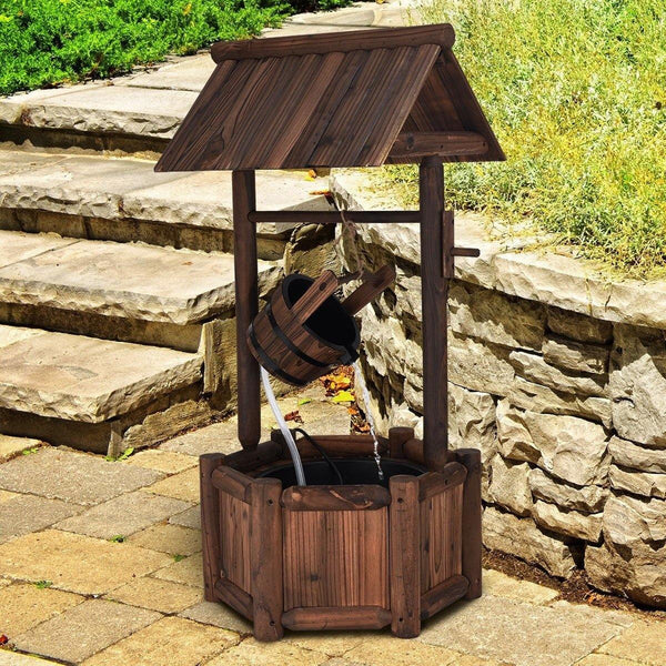 Garden Wooden Wishing Well Water Fountain with Electric Pump - Bestoutdor