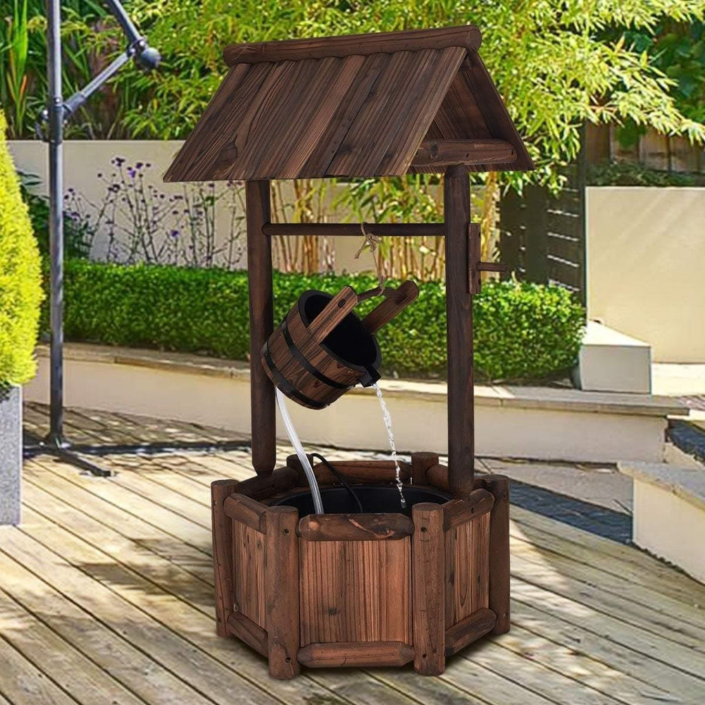 Garden Wooden Wishing Well Water Fountain with Electric Pump - Bestoutdor