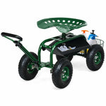 Heavy Duty Rolling Garden Cart 4-Wheel Garden Scooter with 360 Swivel Seat & Extendable Steer Handle