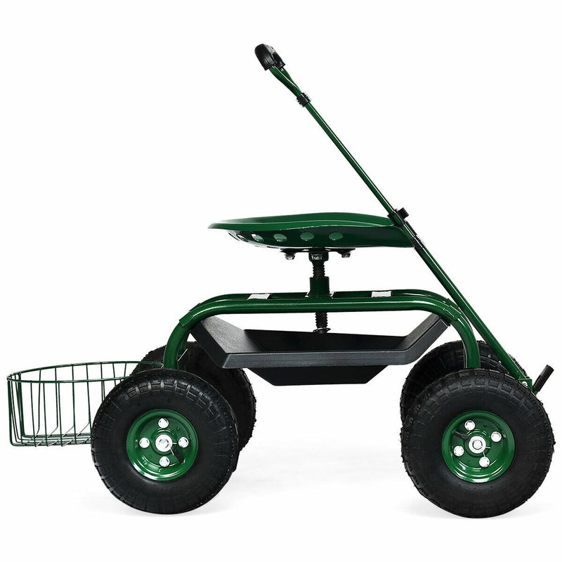 Heavy Duty Rolling Garden Cart 4-Wheel Garden Scooter with 360 Swivel Seat & Extendable Steer Handle