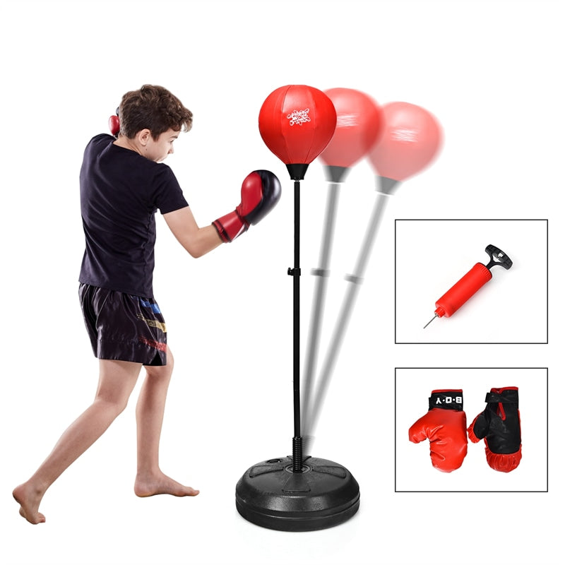 Height Adjustable Punching Bag Boxing Set with Stand and Boxing Gloves for Adults & Kids