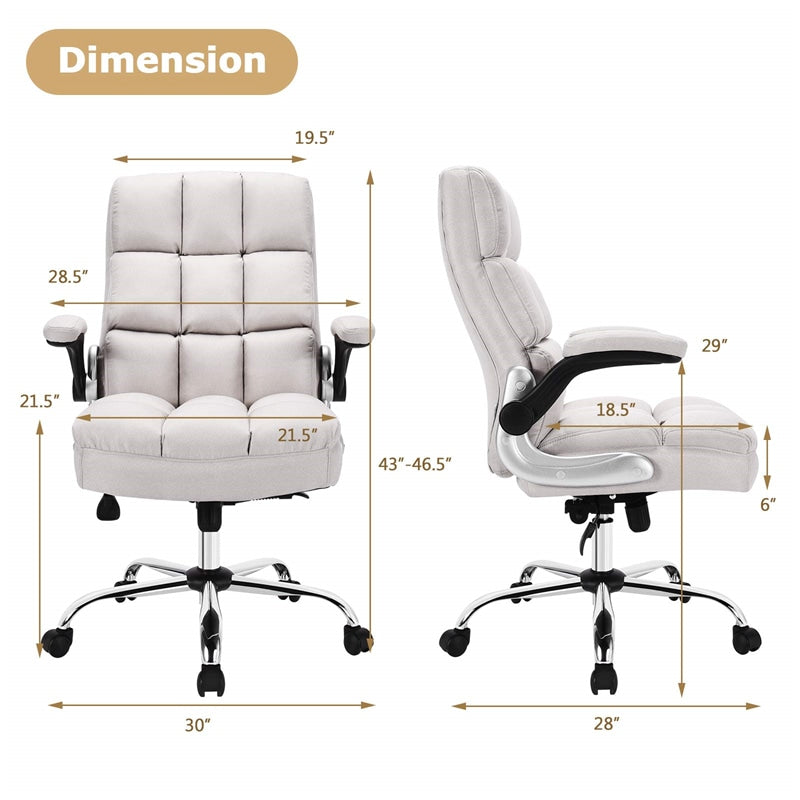 Ergonomic Office Chair Big & Tall Executive Chair Adjustable Height Desk Chair Swivel Upholstered Chair with Flip-up Arm & Thick Padding