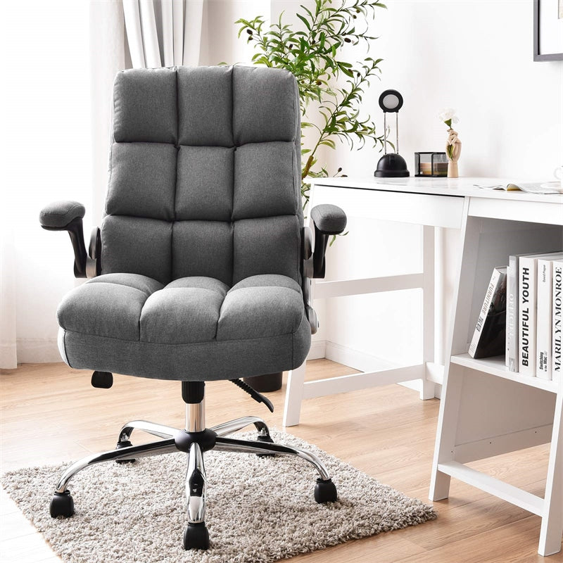 Ergonomic Office Chair Big & Tall Executive Chair Adjustable Height Desk Chair Swivel Upholstered Chair with Flip-up Arm & Thick Padding